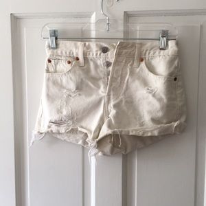 Levi White Ripped Denim Shorts